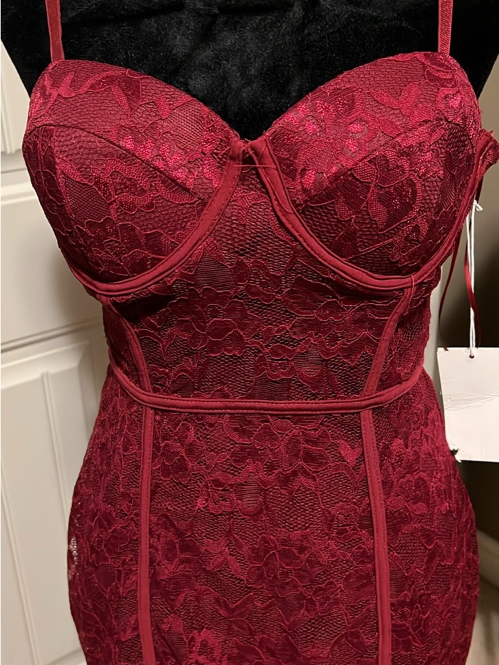 iris Lace Bustier Chemise Dress in Deep Wine Red